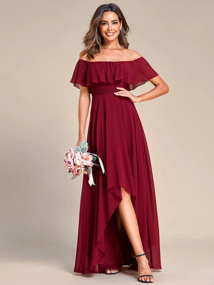 Chiffon Off-The-Shoulder High Low Bridesmaid Dress
