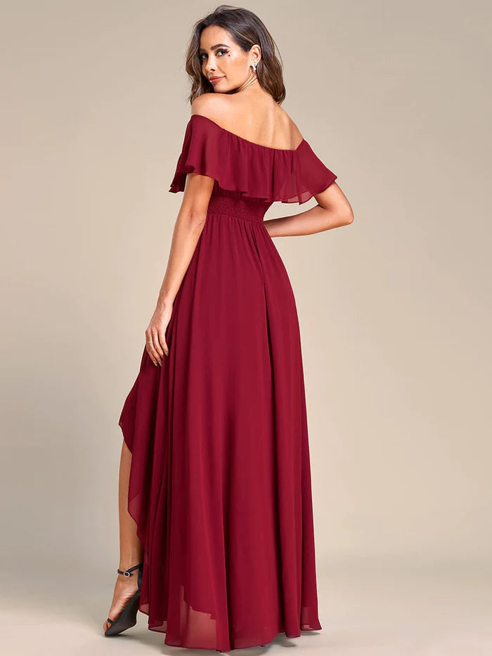 Chiffon Off-The-Shoulder High Low Bridesmaid Dress