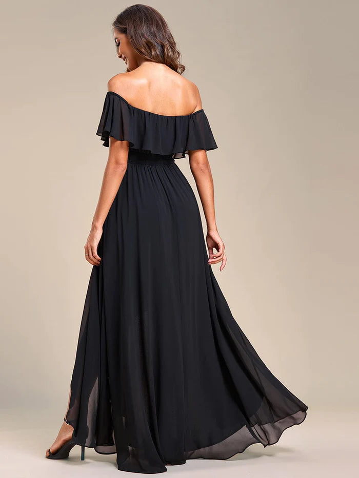 Chiffon Off-The-Shoulder High Low Bridesmaid Dress