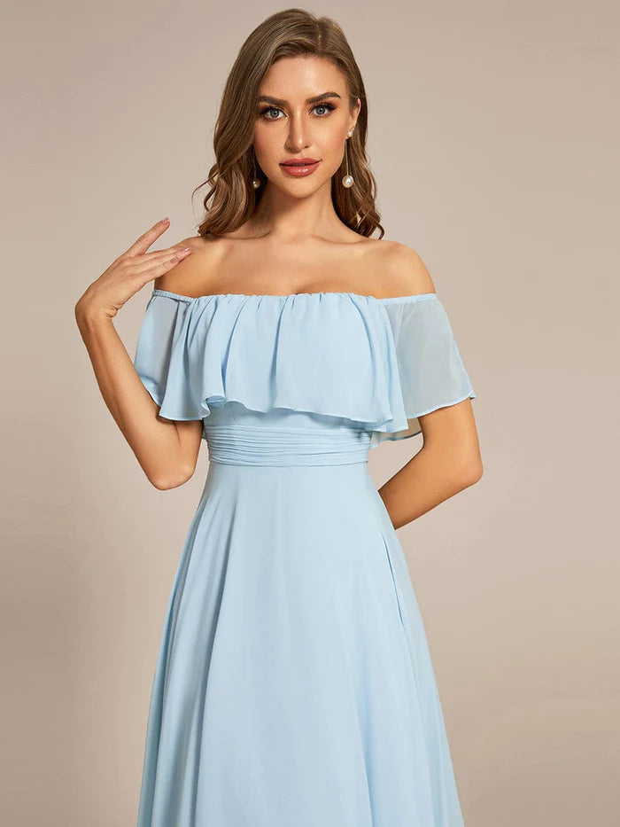 Chiffon Off-The-Shoulder High Low Bridesmaid Dress