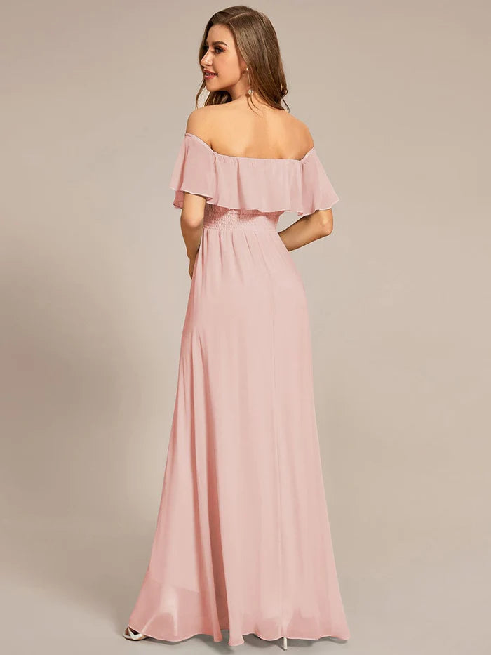 Chiffon Off-The-Shoulder High Low Bridesmaid Dress