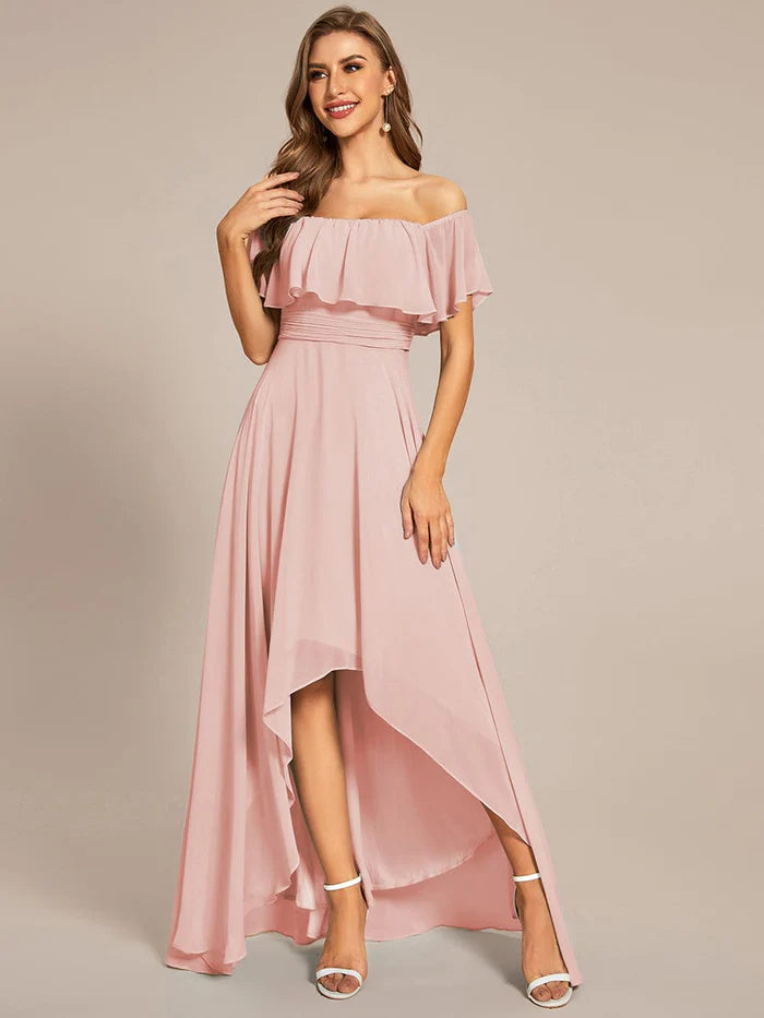 Chiffon Off-The-Shoulder High Low Bridesmaid Dress