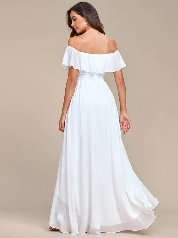 Chiffon Off-The-Shoulder High Low Bridesmaid Dress