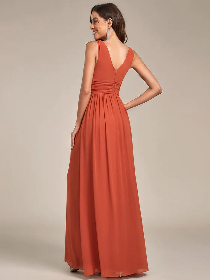 Elegant Sleeveless V-Neck Maxi Chiffon Bridesmaid Dress