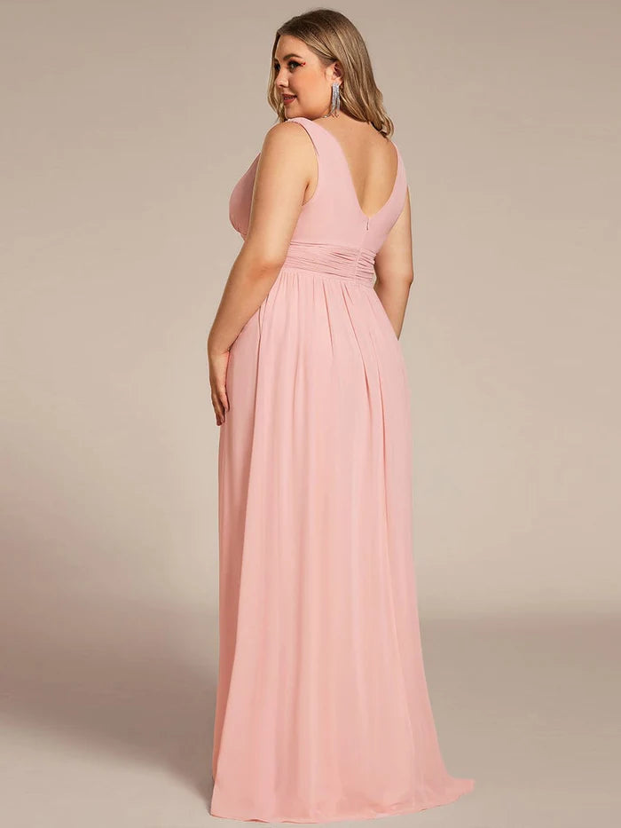 V Neck Sleeveless Pleated Chiffon Evening Dress