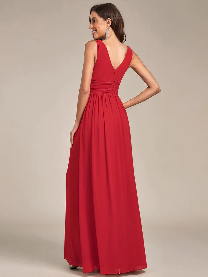 Elegant Sleeveless V-Neck Maxi Chiffon Bridesmaid Dress