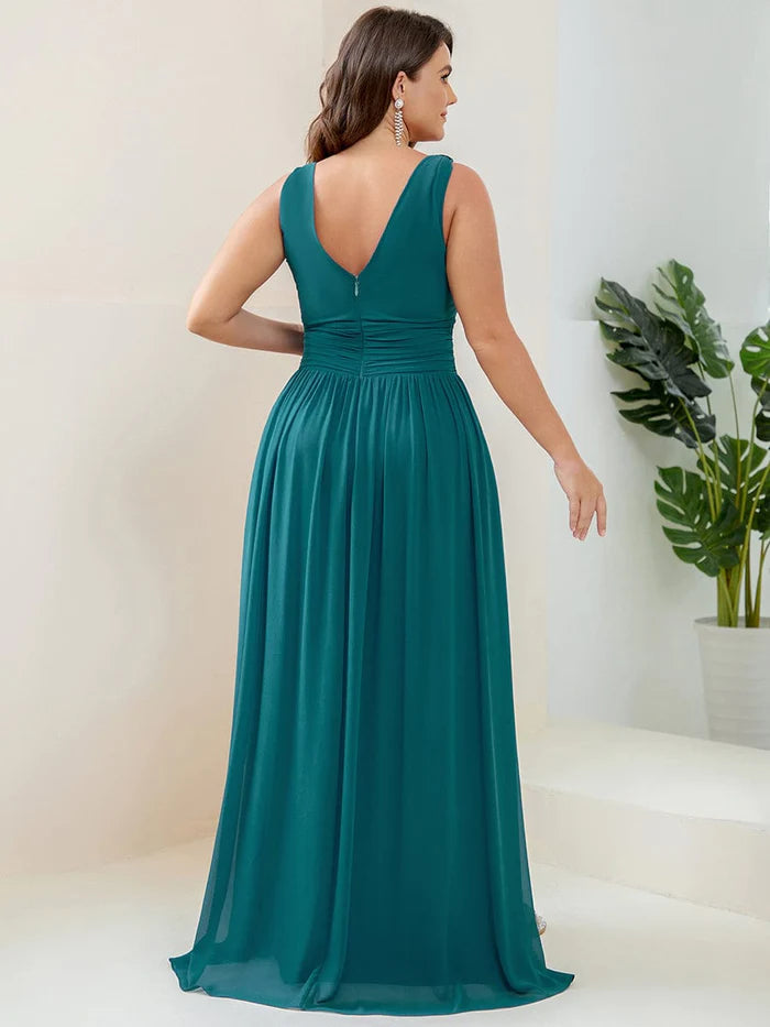 Elegant V Neck A Line Chiffon Maxi Bridesamid Dresses