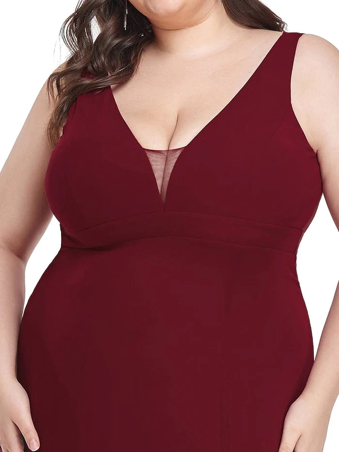 Deep V Open Back Slit Long Plus Size Bridesmaid Dress