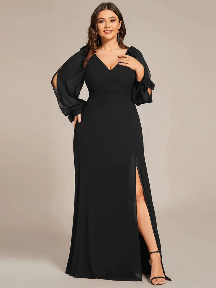 Gentle Split Sleeve Low Back Thigh Slit Bridesmaid Dress