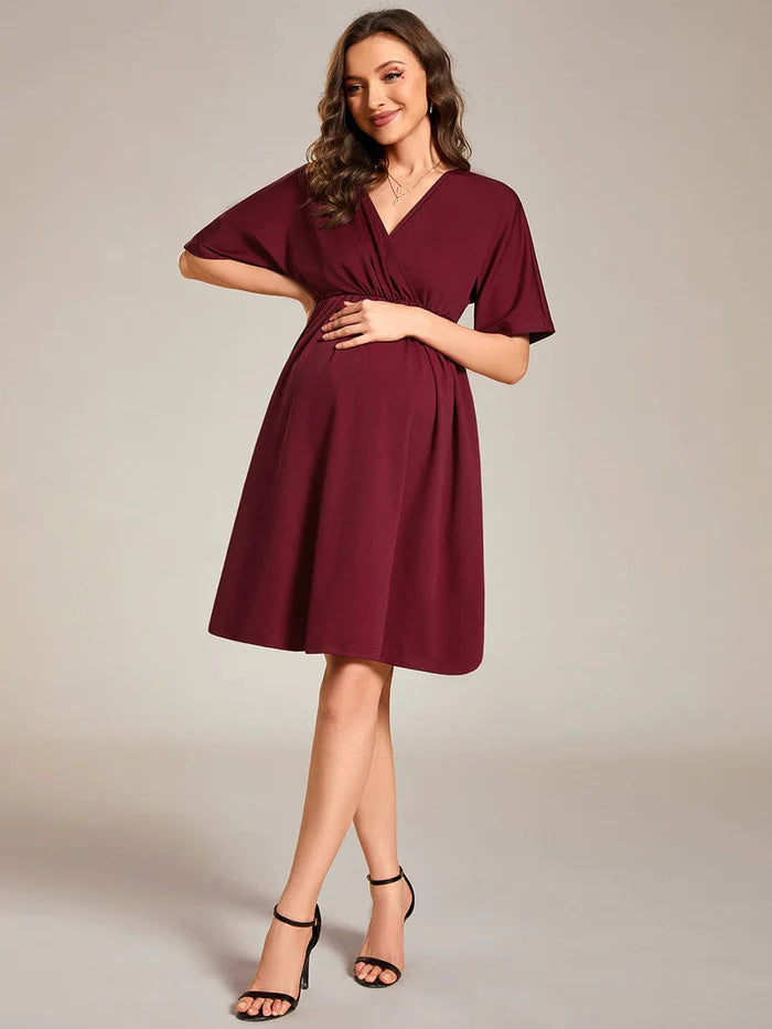 Loose V-Neck Half Sleeve Knee Length Maternity Dress