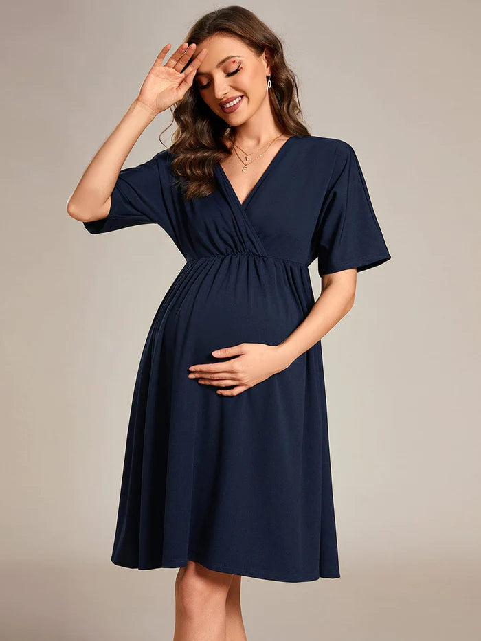 Loose V-Neck Half Sleeve Knee Length Maternity Dress