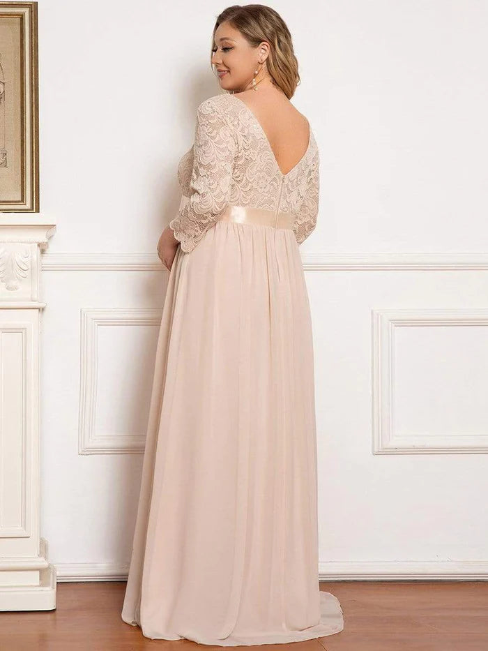 3/4 Sleeve Lace Floor Length Plus Size Maternity Dress