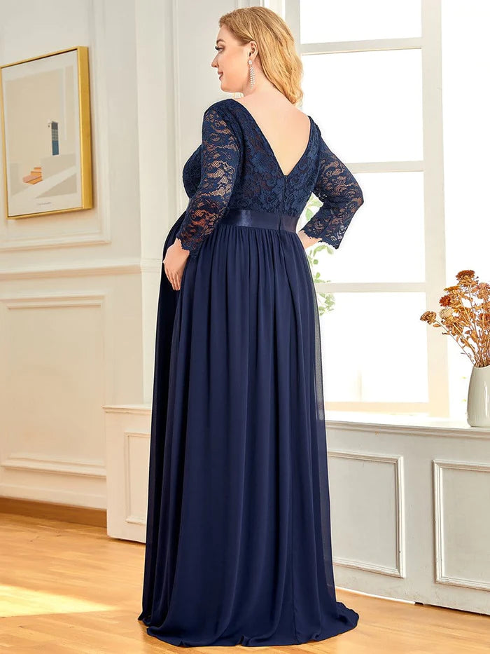 3/4 Sleeve Lace Floor Length Plus Size Maternity Dress