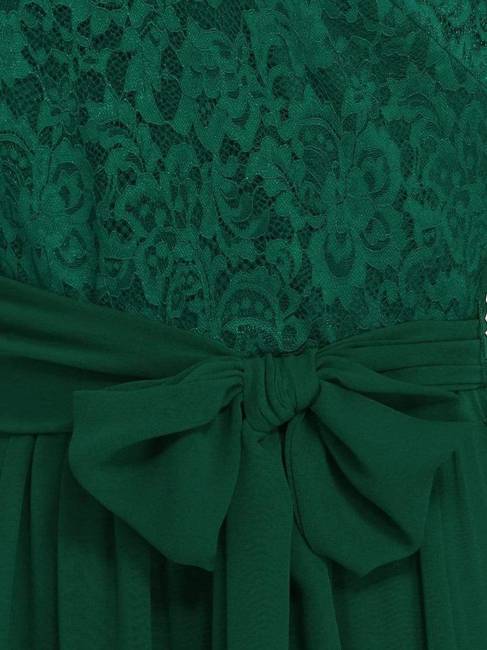 Elegant Short Sleeve Lace & Chiffon Floor Length Evening Dress