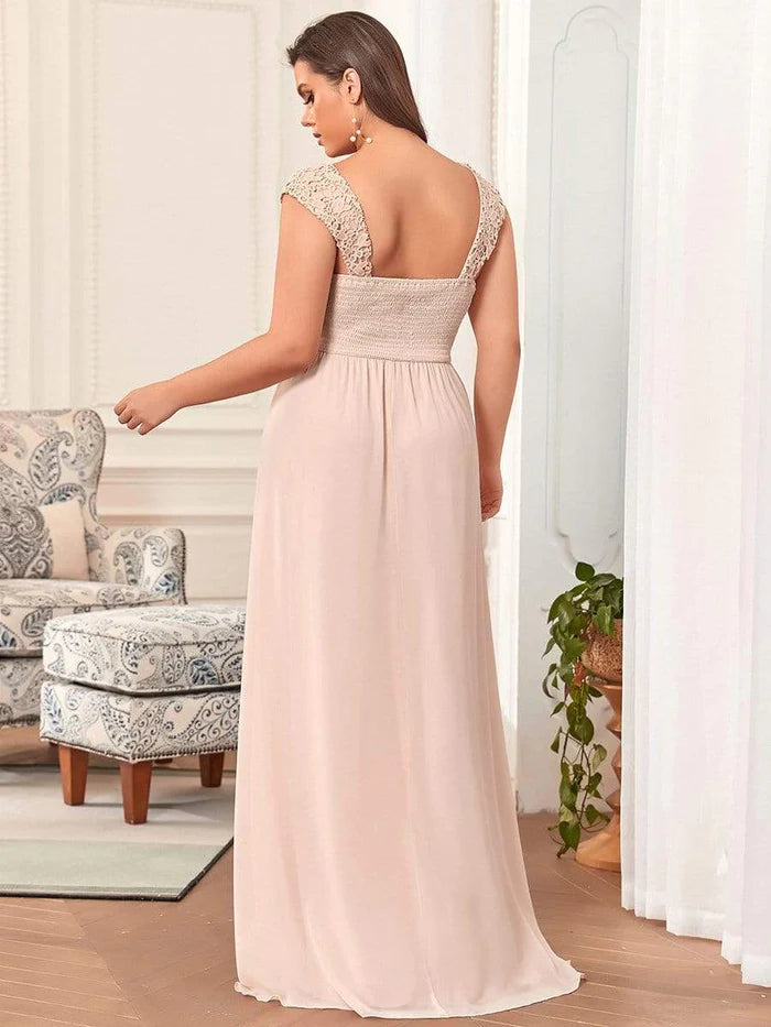 Custom Size Custom Size Elegant A Line Long Chiffon Bridesmaid Dress With Lace Bodice