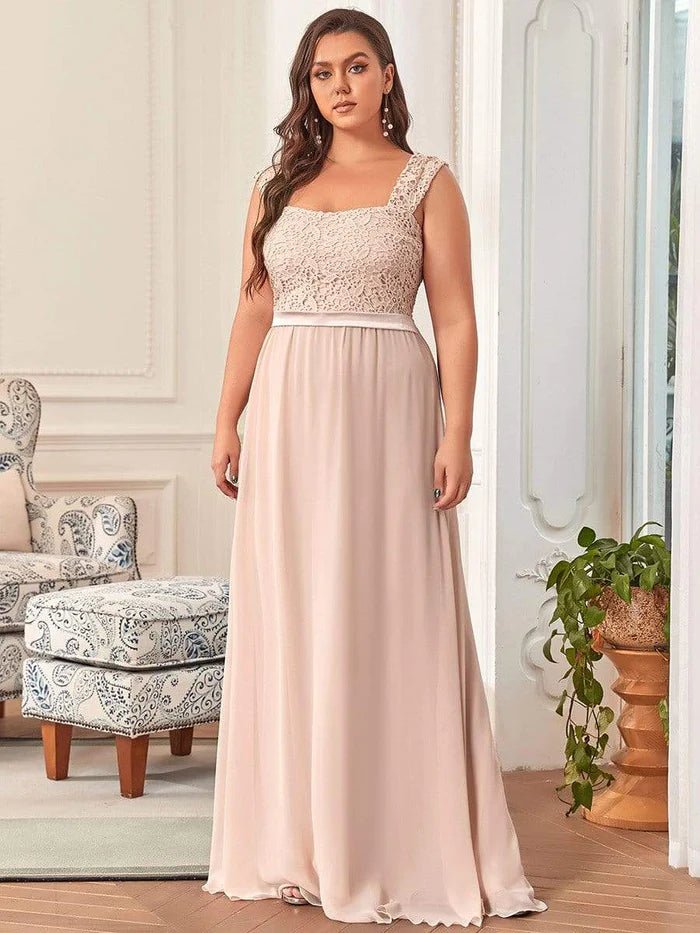 Custom Size Custom Size Elegant A Line Long Chiffon Bridesmaid Dress With Lace Bodice