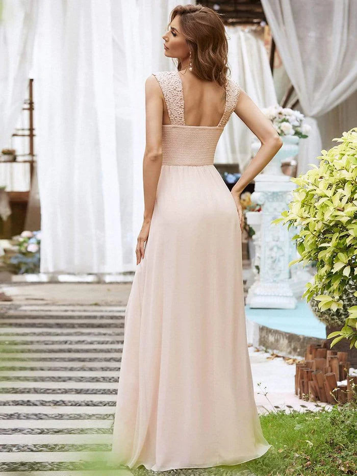Custom Size Custom Size Elegant A Line Long Chiffon Bridesmaid Dress With Lace Bodice