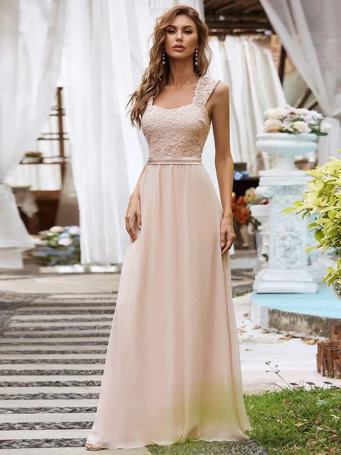 Custom Size Custom Size Elegant A Line Long Chiffon Bridesmaid Dress With Lace Bodice