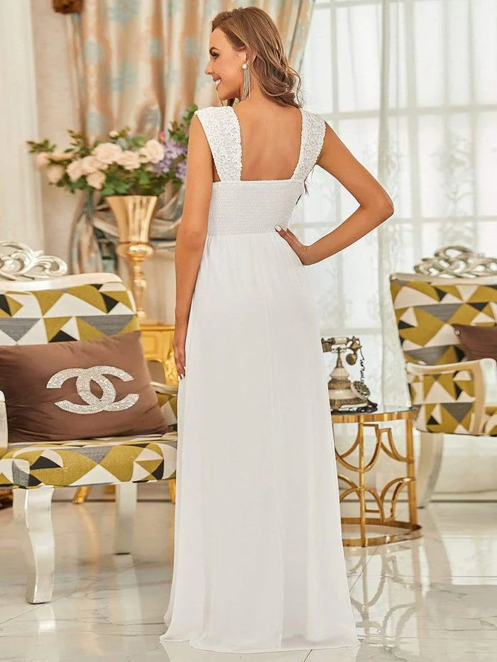 Custom Size Custom Size Elegant A Line Long Chiffon Bridesmaid Dress With Lace Bodice