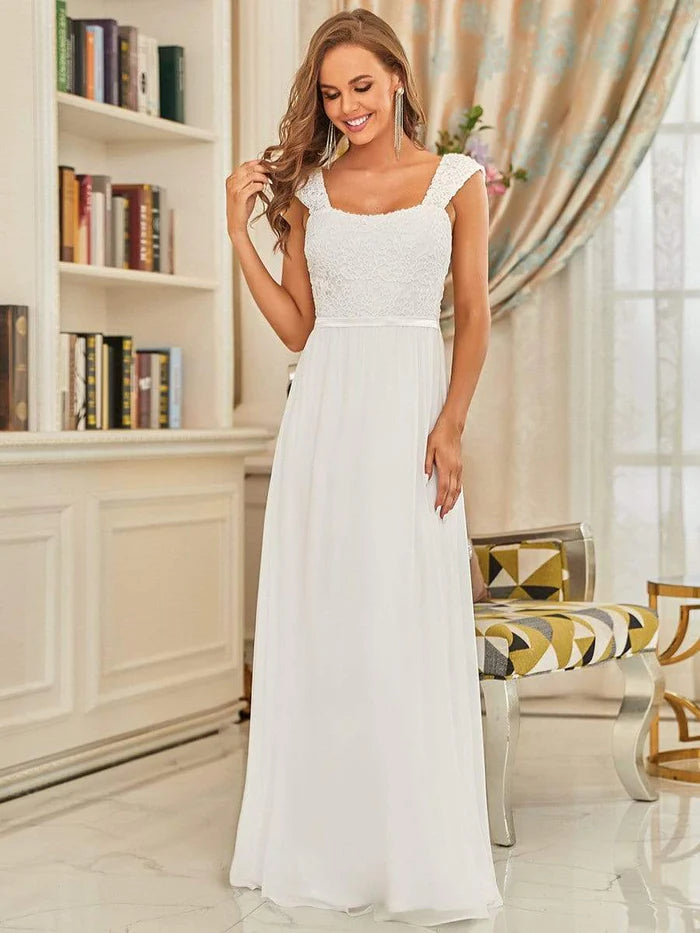 Custom Size Custom Size Elegant A Line Long Chiffon Bridesmaid Dress With Lace Bodice