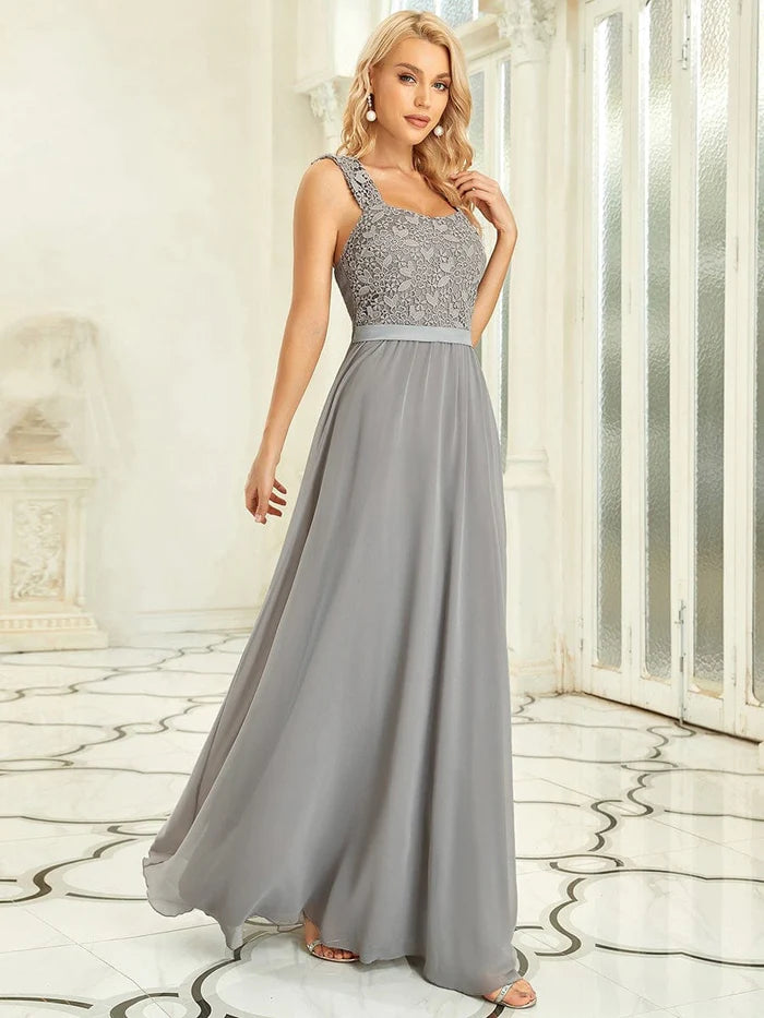 Custom Size Custom Size Elegant A Line Long Chiffon Bridesmaid Dress With Lace Bodice