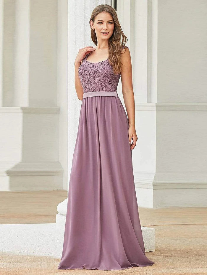 Custom Size Custom Size Elegant A Line Long Chiffon Bridesmaid Dress With Lace Bodice