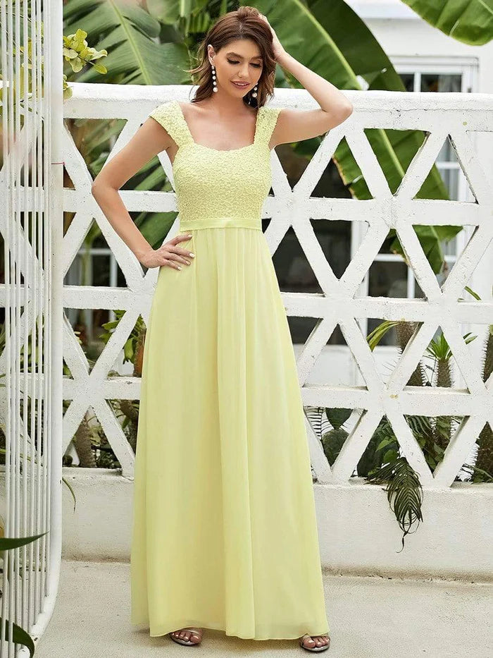 Custom Size Custom Size Elegant A Line Long Chiffon Bridesmaid Dress With Lace Bodice