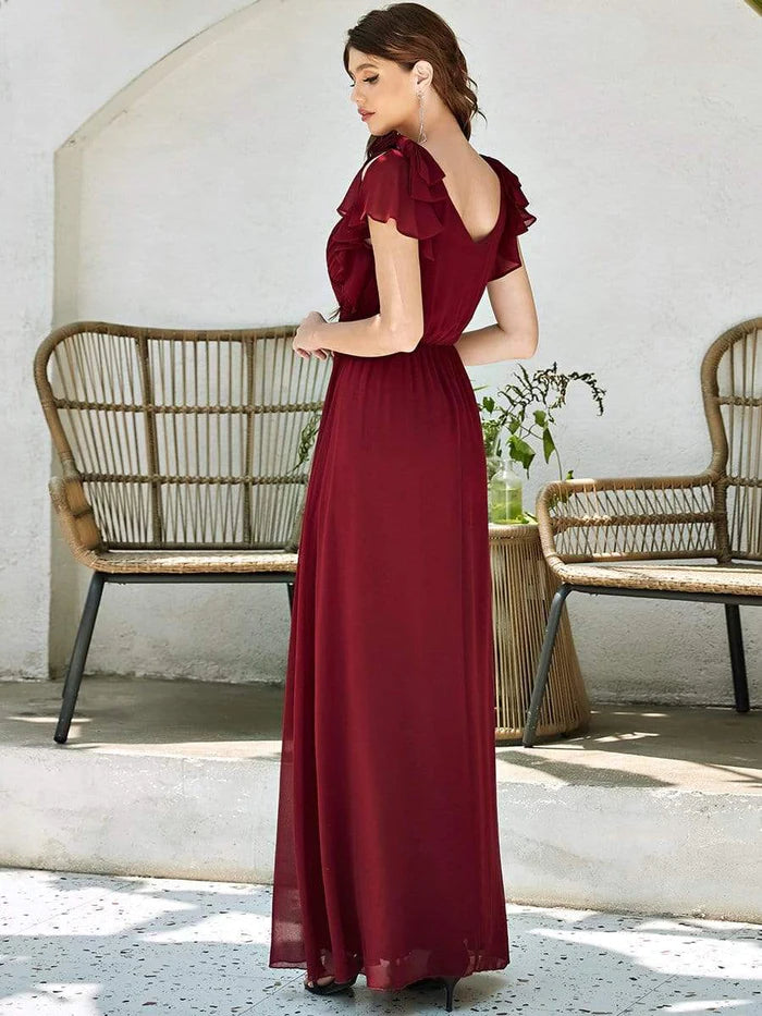 Maxi Long Chiffon Evening Dress for Women with Ruffles Sleeves