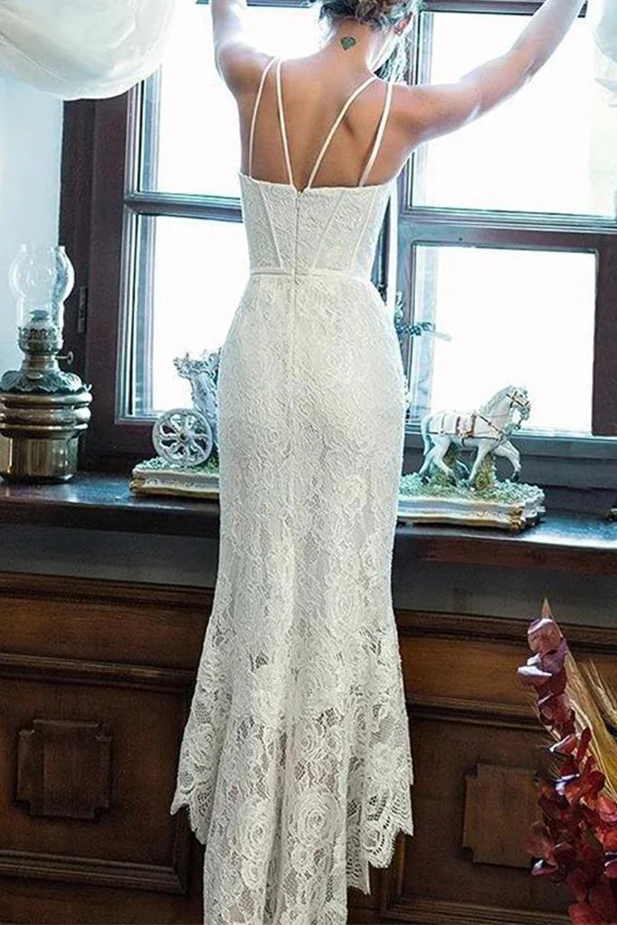 Elegant Lace Off White Sheath Bride Dresses Lace Simple Wedding Dresses