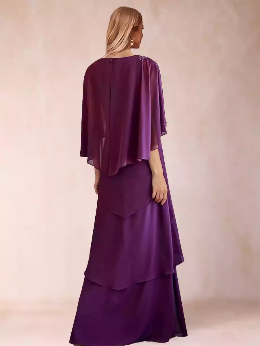 Elegant A-line/princess style V-neck half sleeved layered Mother of the Bride Dresses