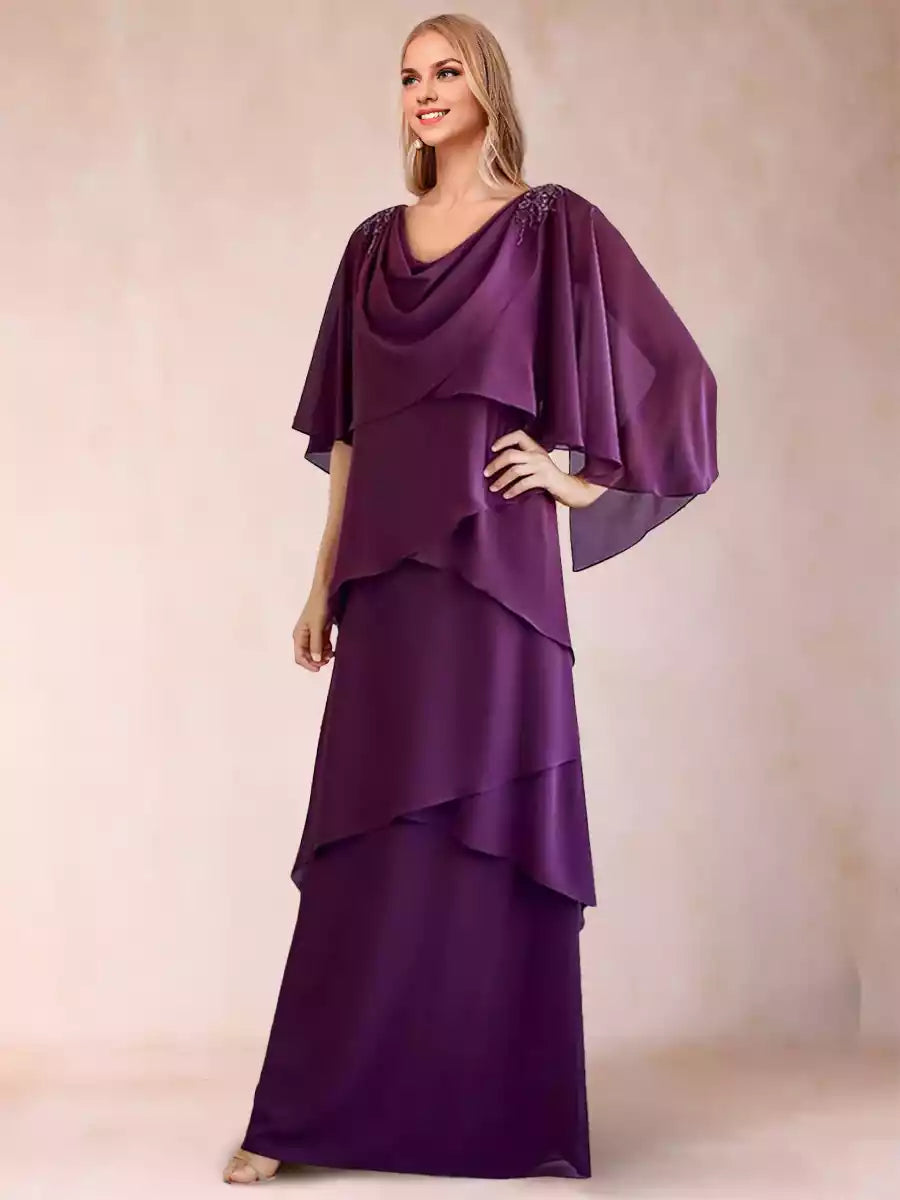 Elegant A-line/princess style V-neck half sleeved layered Mother of the Bride Dresses