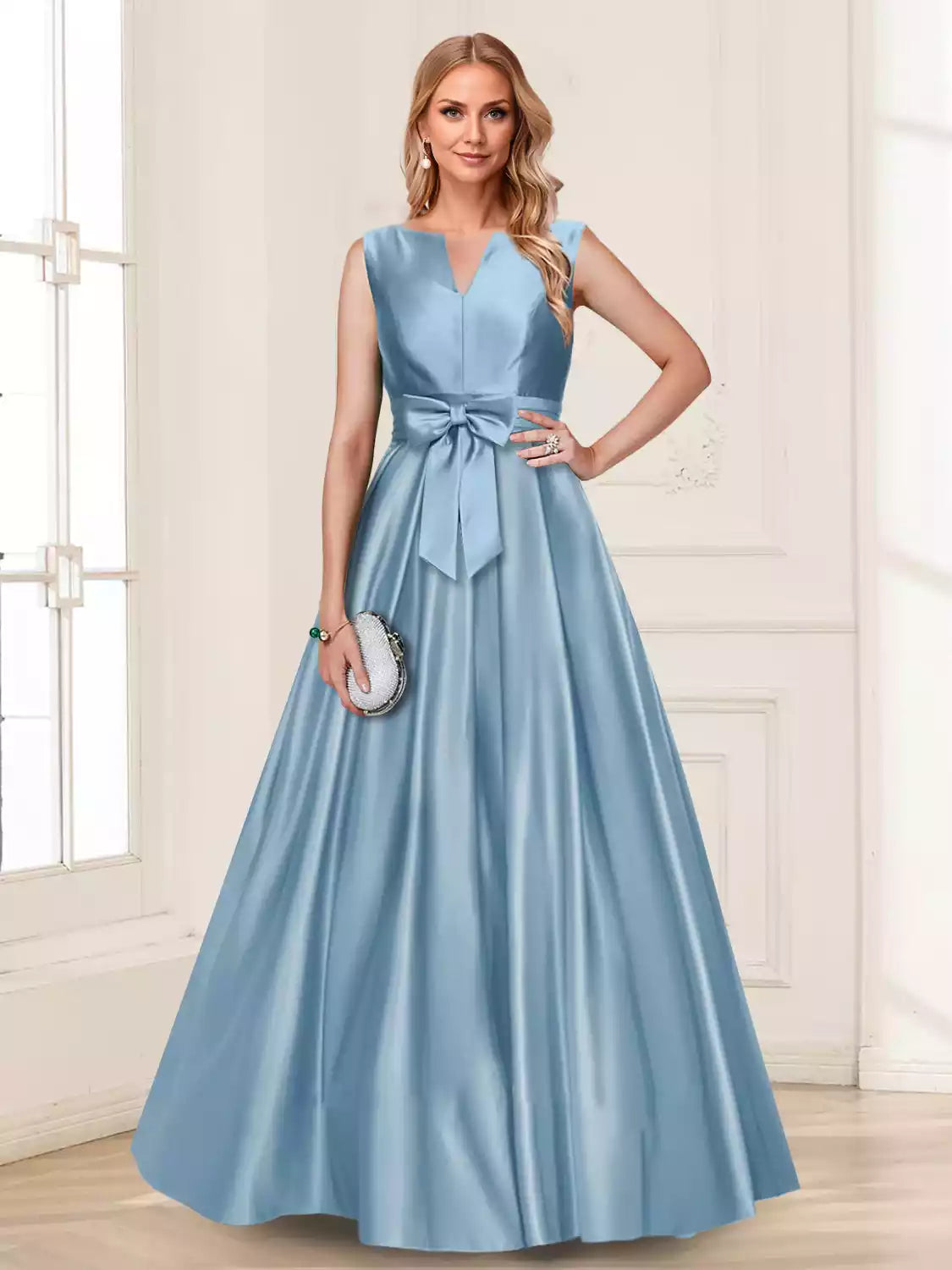 Elegant A-line/princess style V-neck sleeveless bow Mother of the Bride Dresses