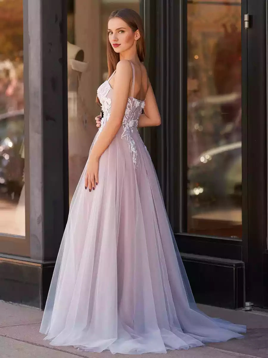 Elegant A-line sheer and heart-shaped neckline with sleeveless lace decals and beaded zippered back Prom Dresses