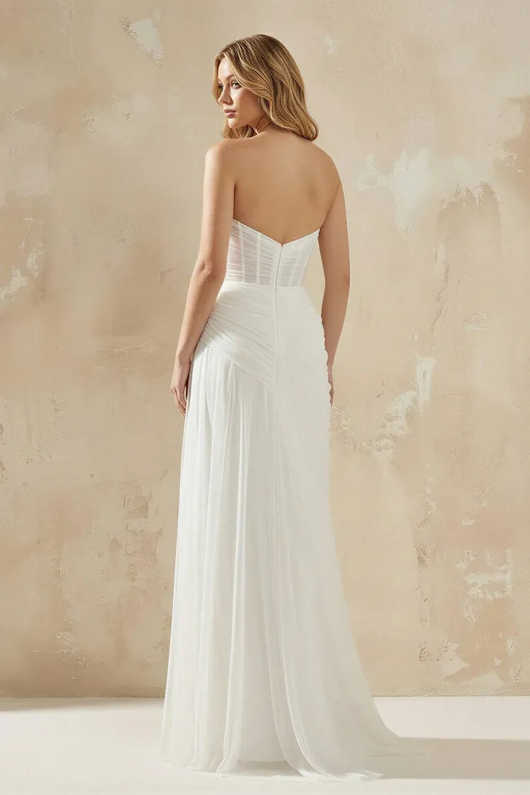 Elegant Modern Off the Shoulder Strapless Sweetheart Tulle Mermaid Ankle-Length Wedding Dress with Sli