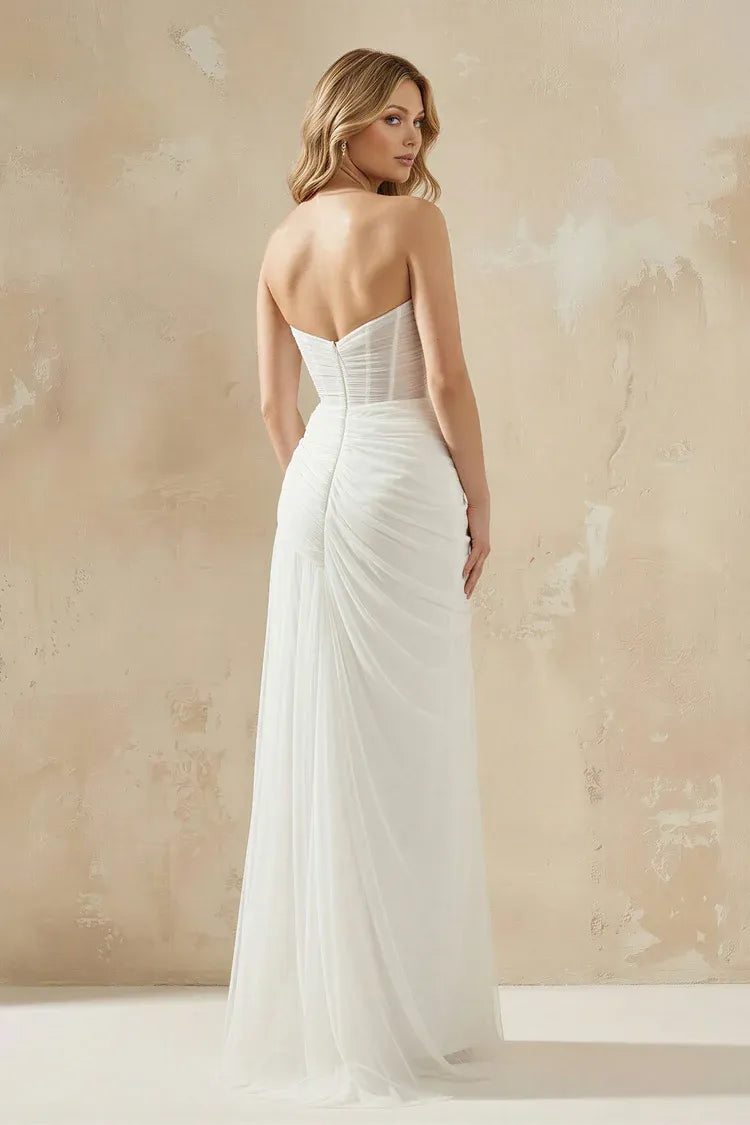Elegant Modern Off the Shoulder Strapless Sweetheart Tulle Mermaid Ankle-Length Wedding Dress with Sli