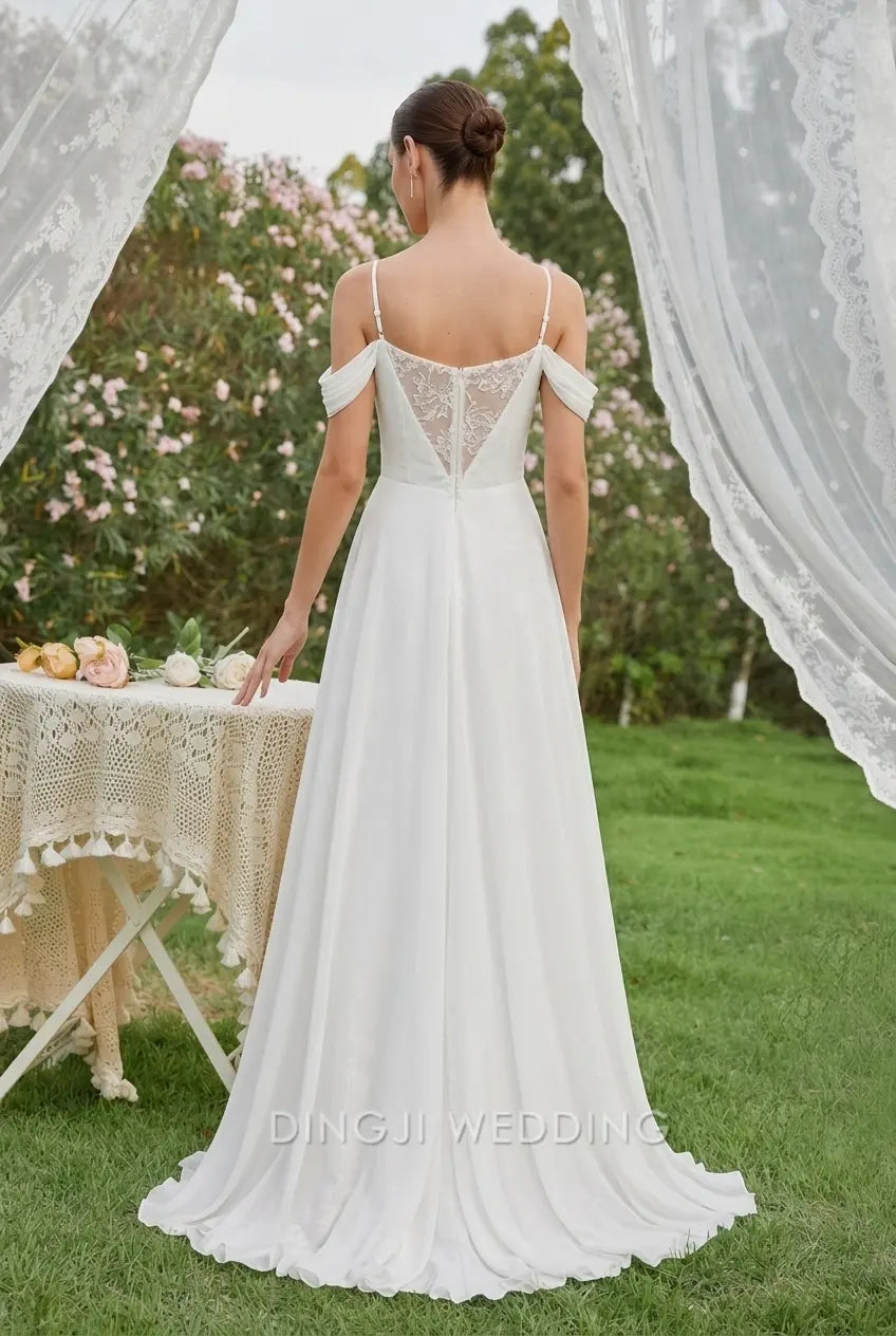 Elegant A-Line Sweetheart Off-Shoulder Floral Lace White Floor-Length Wedding Dresses Bridal Gown