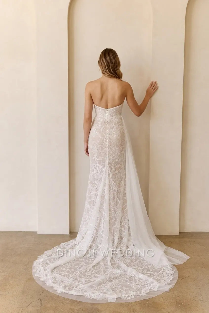 Elegant Sheath Sweetheart Lace Slit Ivory Floor-Length Wedding Dresses Bridal Gown