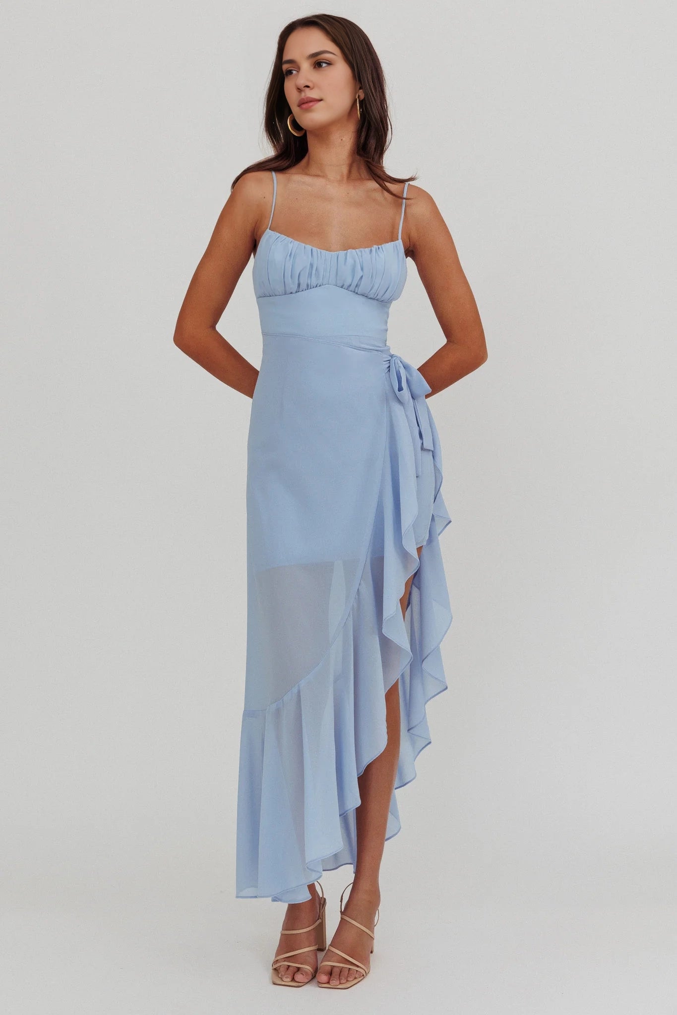 Elegant adjustable thin shoulder strap belt asymmetrical hem Homecoming Dresses