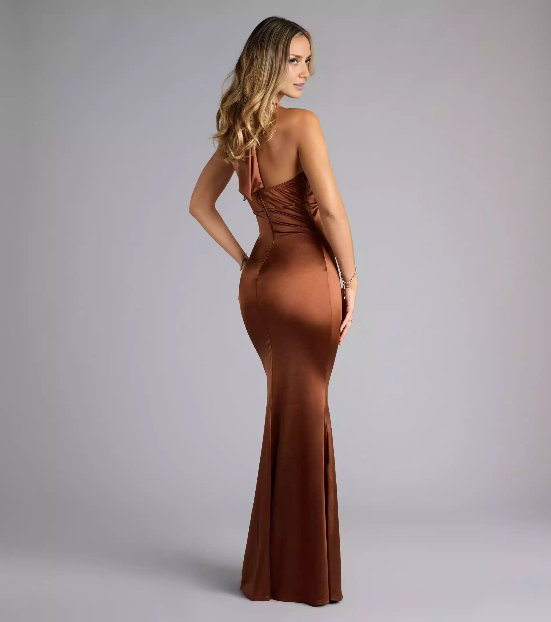 Elegant and charming satin backless V-neck back zipper mermaid and floor skirt Prom Dresses