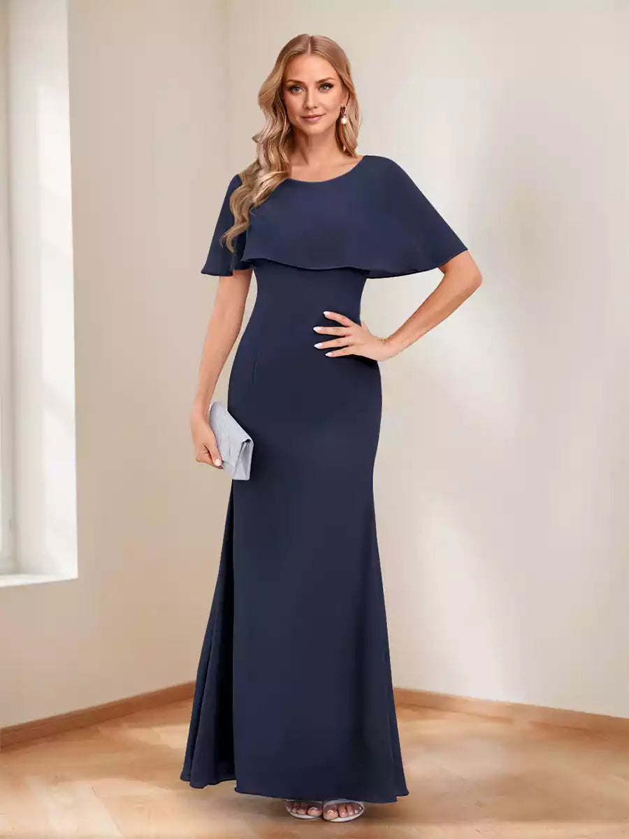 Elegant and charming trumpet/mermaid round neck and ground bow Mother of the Bride Dresses