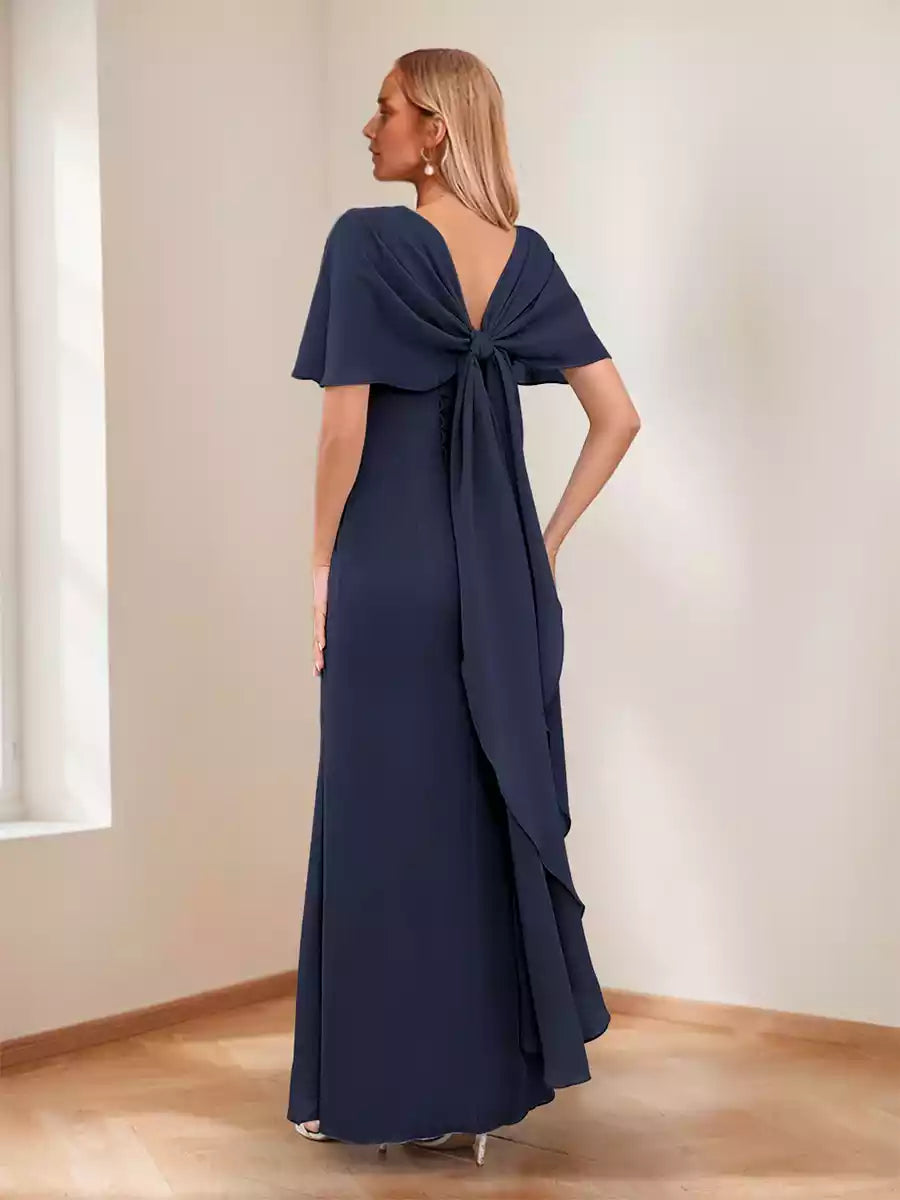 Elegant and charming trumpet/mermaid round neck and ground bow Mother of the Bride Dresses