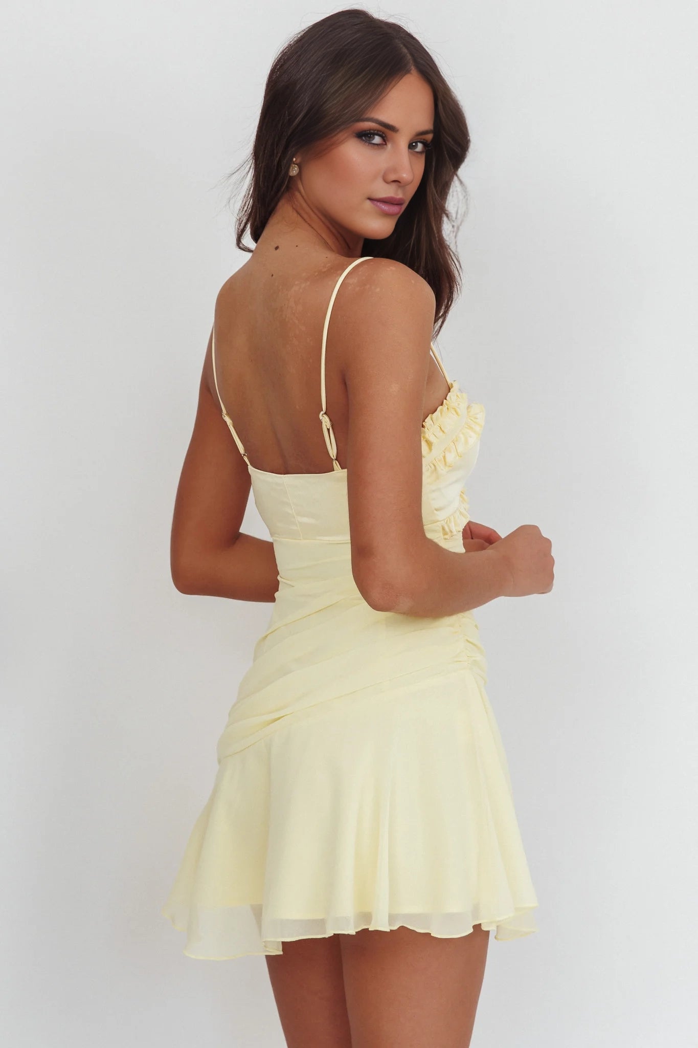Elegant and exquisite ruffled mini camisole vest with chest strap Homecoming Dresses