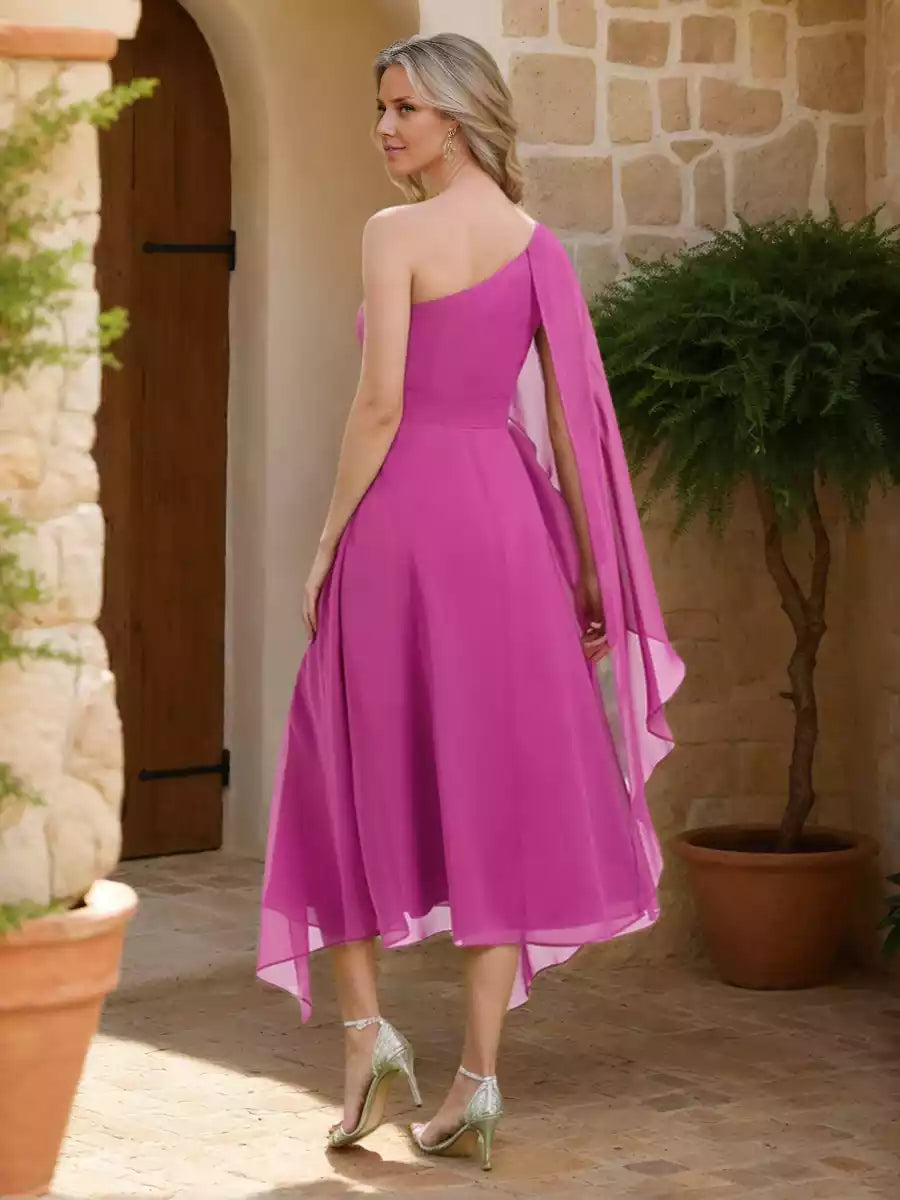 Elegant and graceful A-line/Princess style asymmetrical chiffon ruffle edge Mother of the Bride Dresses