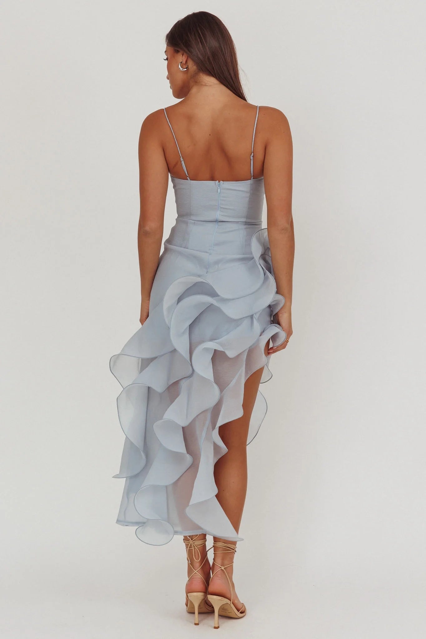 Elegant asymmetrical ruffled short sleeveless bridesmaid dress