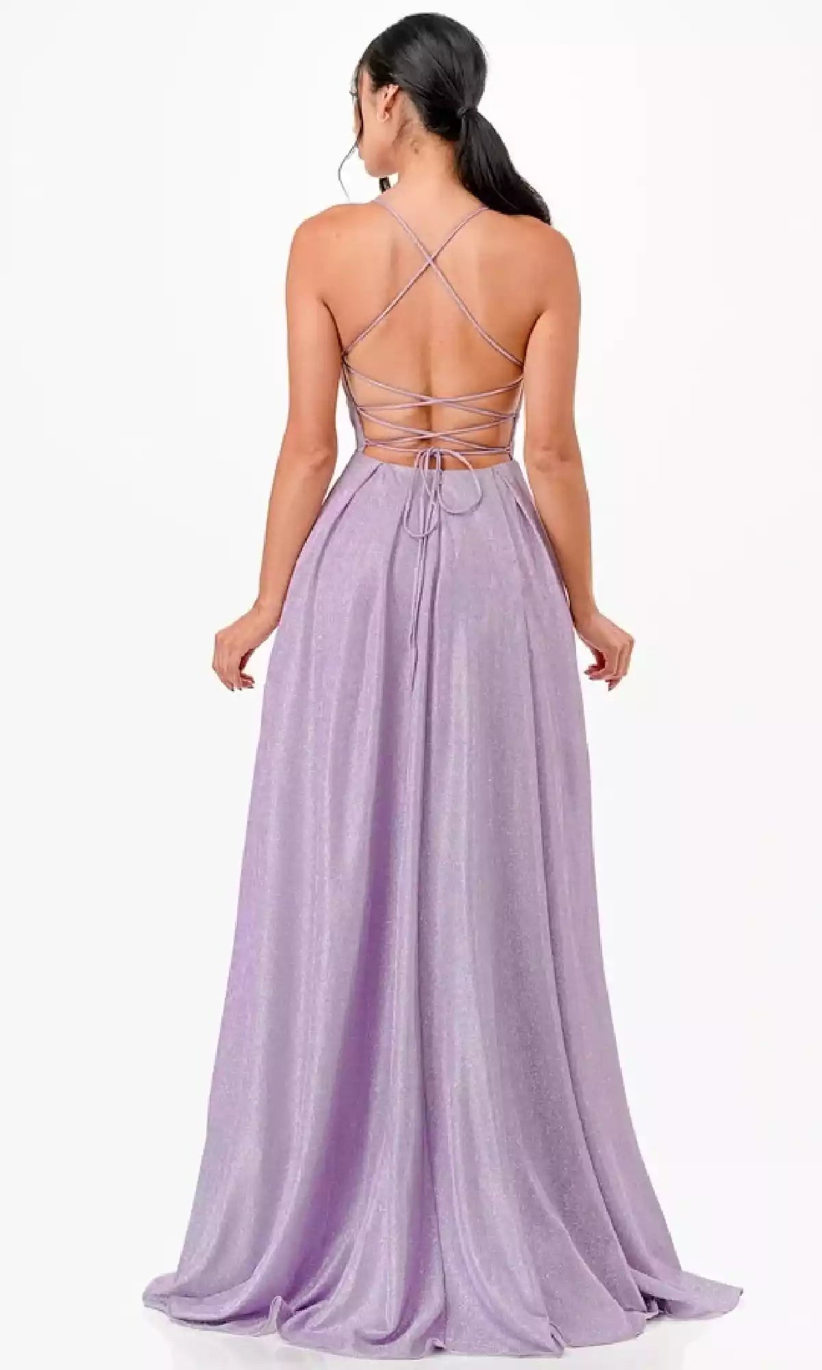 Elegant backless camisole with long shimmering thin shoulder strap and A-line strap hanging to the ground Prom Dresses