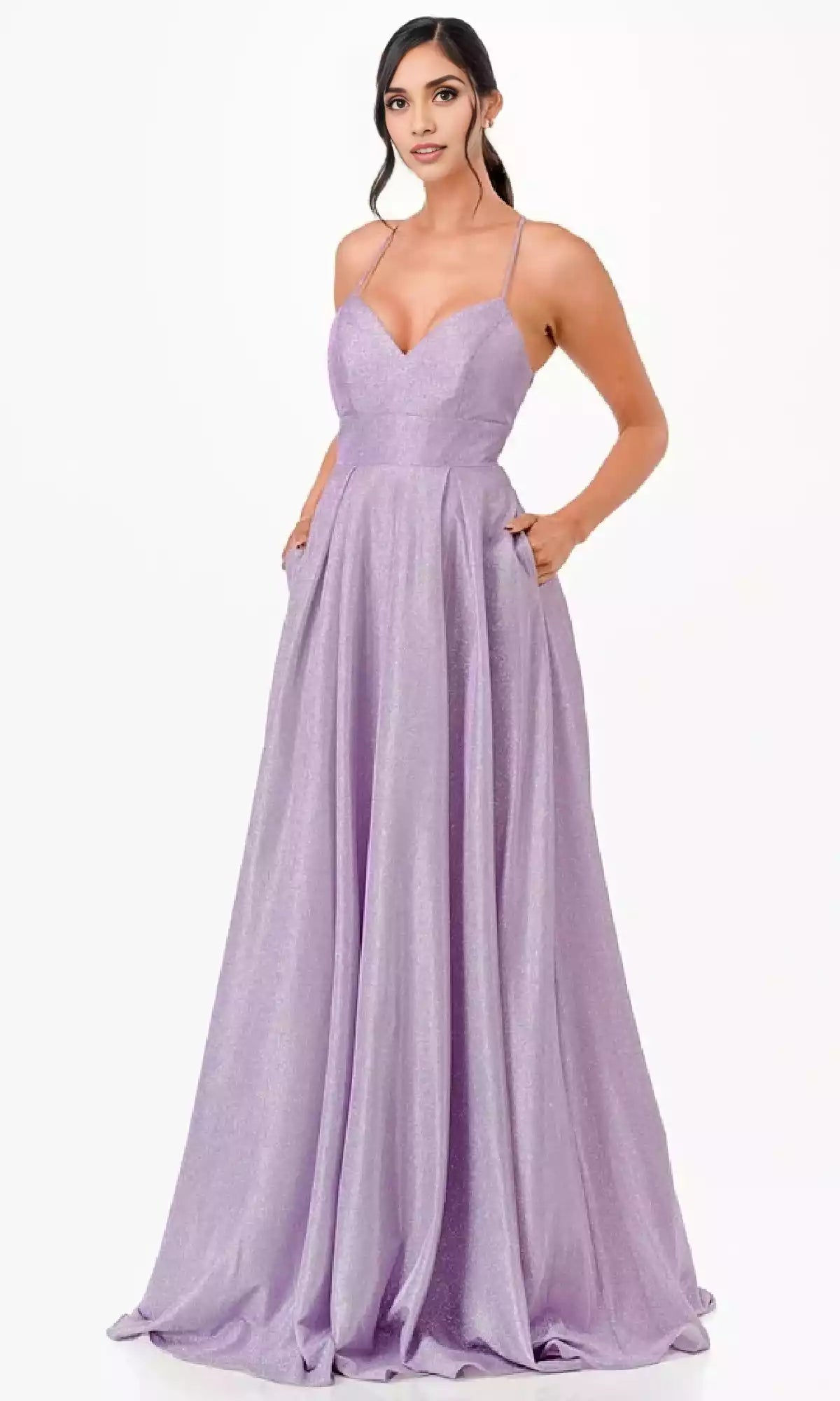 Elegant backless camisole with long shimmering thin shoulder strap and A-line strap hanging to the ground Prom Dresses
