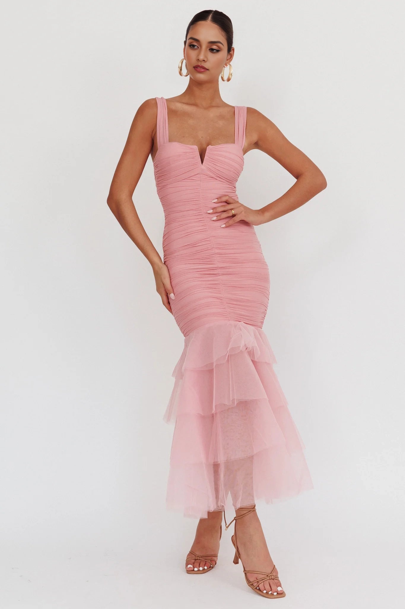 Elegant chiffon hem with pleats and an extra long mermaid hem Homecoming Dresses