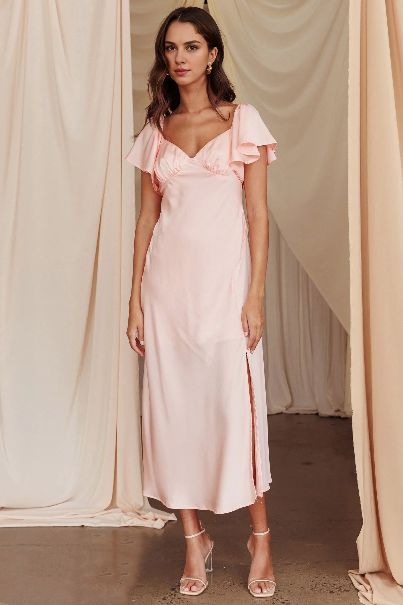 Elegant flowing sleeves with side slits, medium length ruffle sleeves, Homecoming Dresses