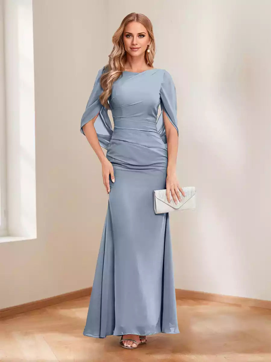 Elegant horn/mermaid collar long pleated ruffle hem Mother of the Bride Dresses