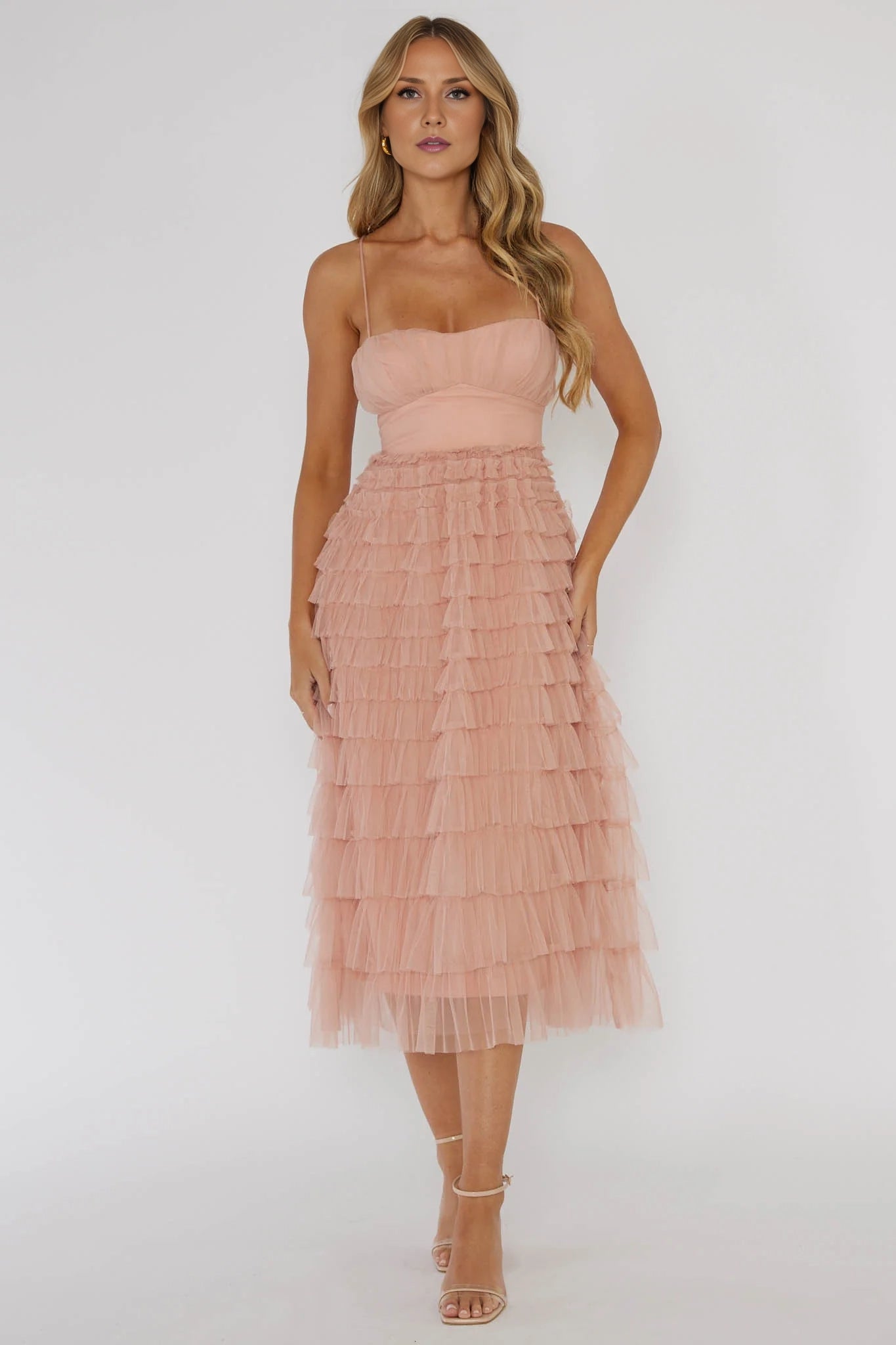 Elegant layered ruffle edge with medium to long ruffle details and back strap Homecoming Dresses